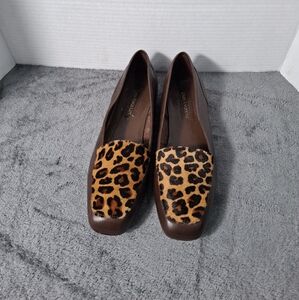 Enzo Angiolini Liberty Flat Loafers Women Size 9M Brown Leather Leopard Print